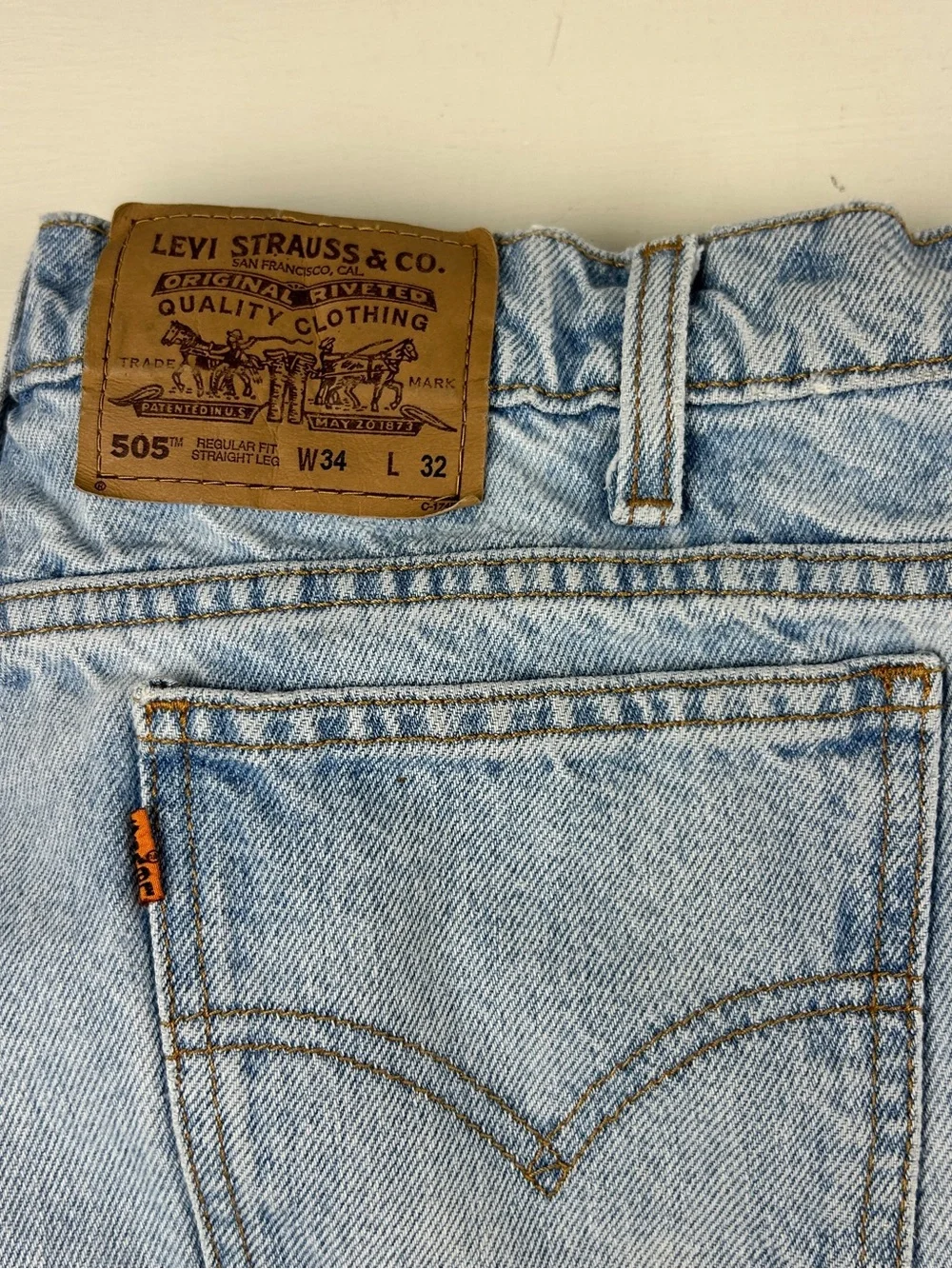 Vintage 1995 Levis 505 Straight Leg Orange Tab Denim Jeans Mens 32x32